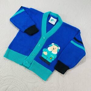 Vintage Cardigan Sweater Boys 4T‎ Blue Polar Bear Alpine Way Button Acrylic